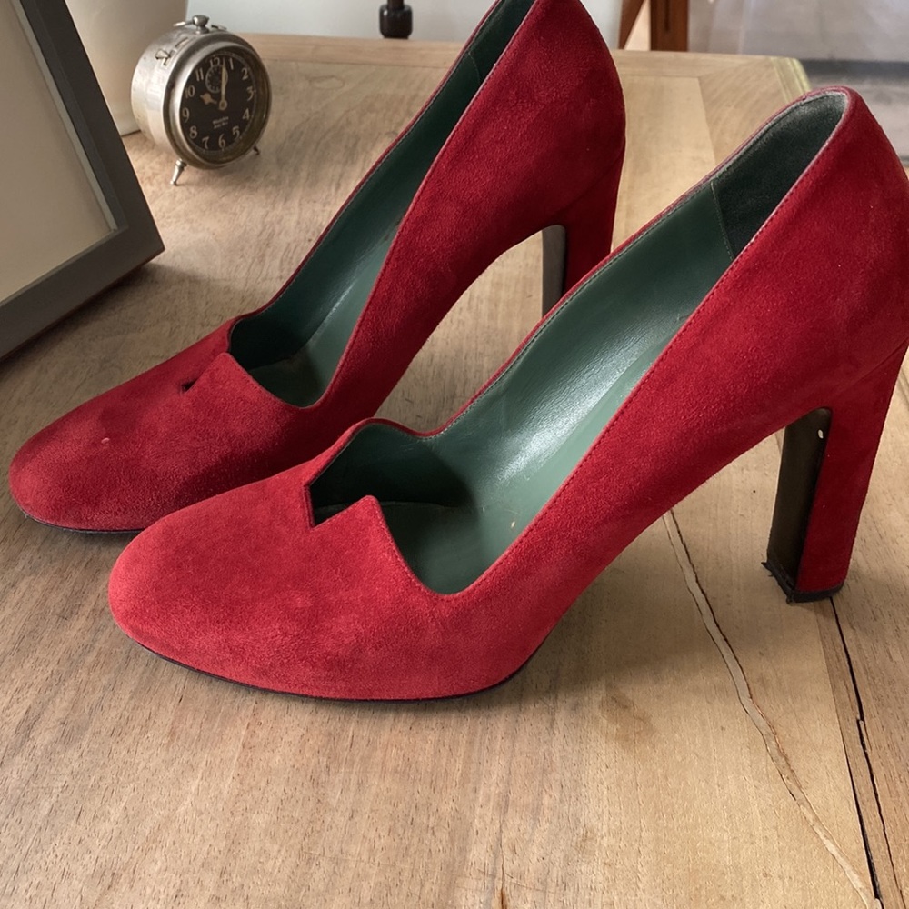 Hermès Dark Red Suede Chunky Heels